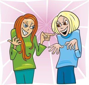 cartoon illustration of two arguing women