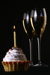 two elegant glasses with cupcake