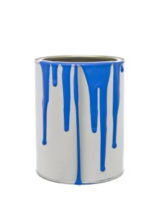 Paint Can with Blue spill isolated on white background