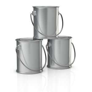 one stack of three paint cans with handle (3d render)