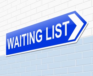 Illustration depicting a sign with a waiting list concept.