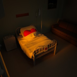 3d concept heart hospital bed in the room.