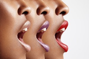 three woman's profiles with different lip color